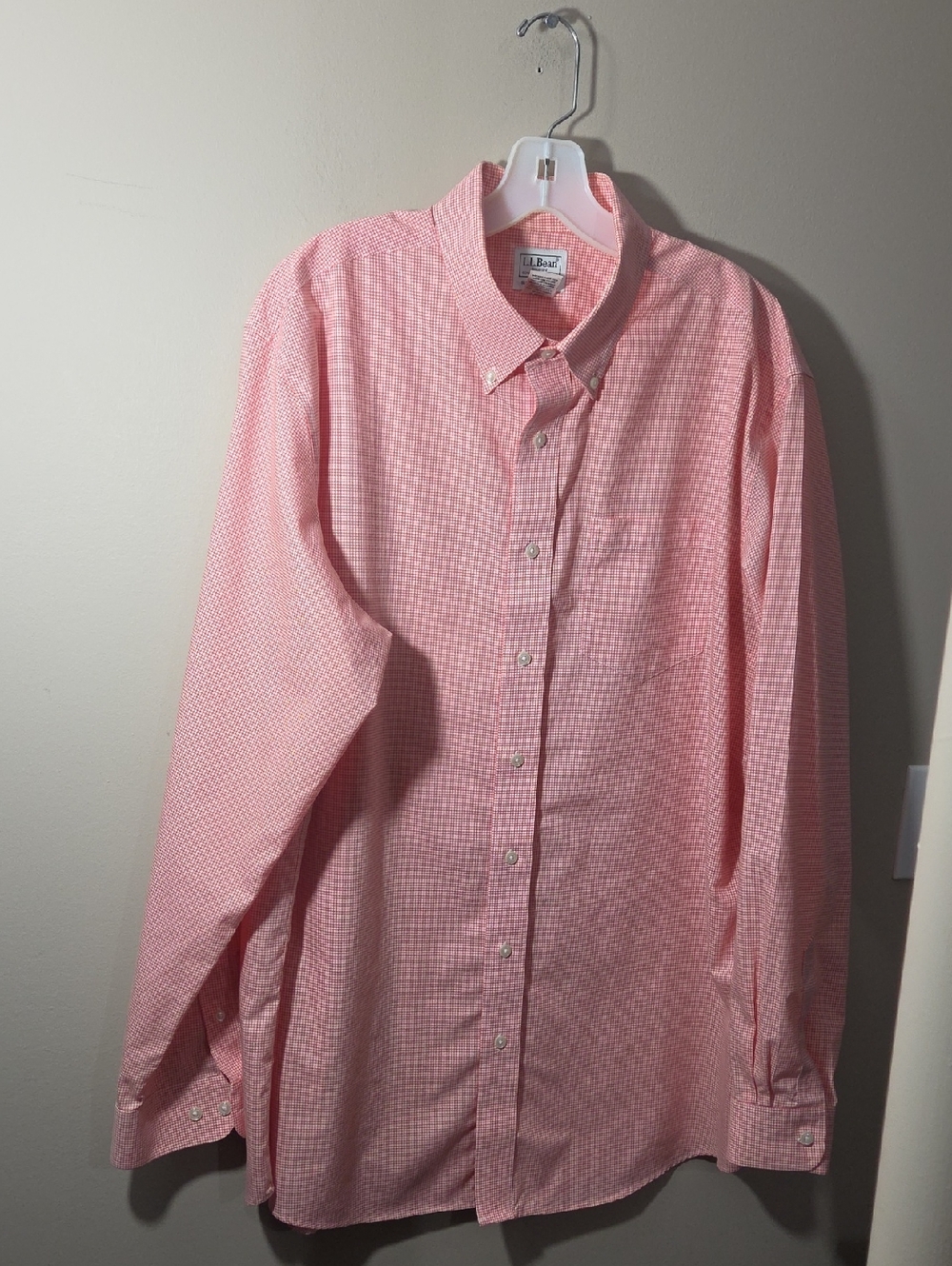 L.L. Bean Men's Light Pink Gingham Button-Down Shirt
